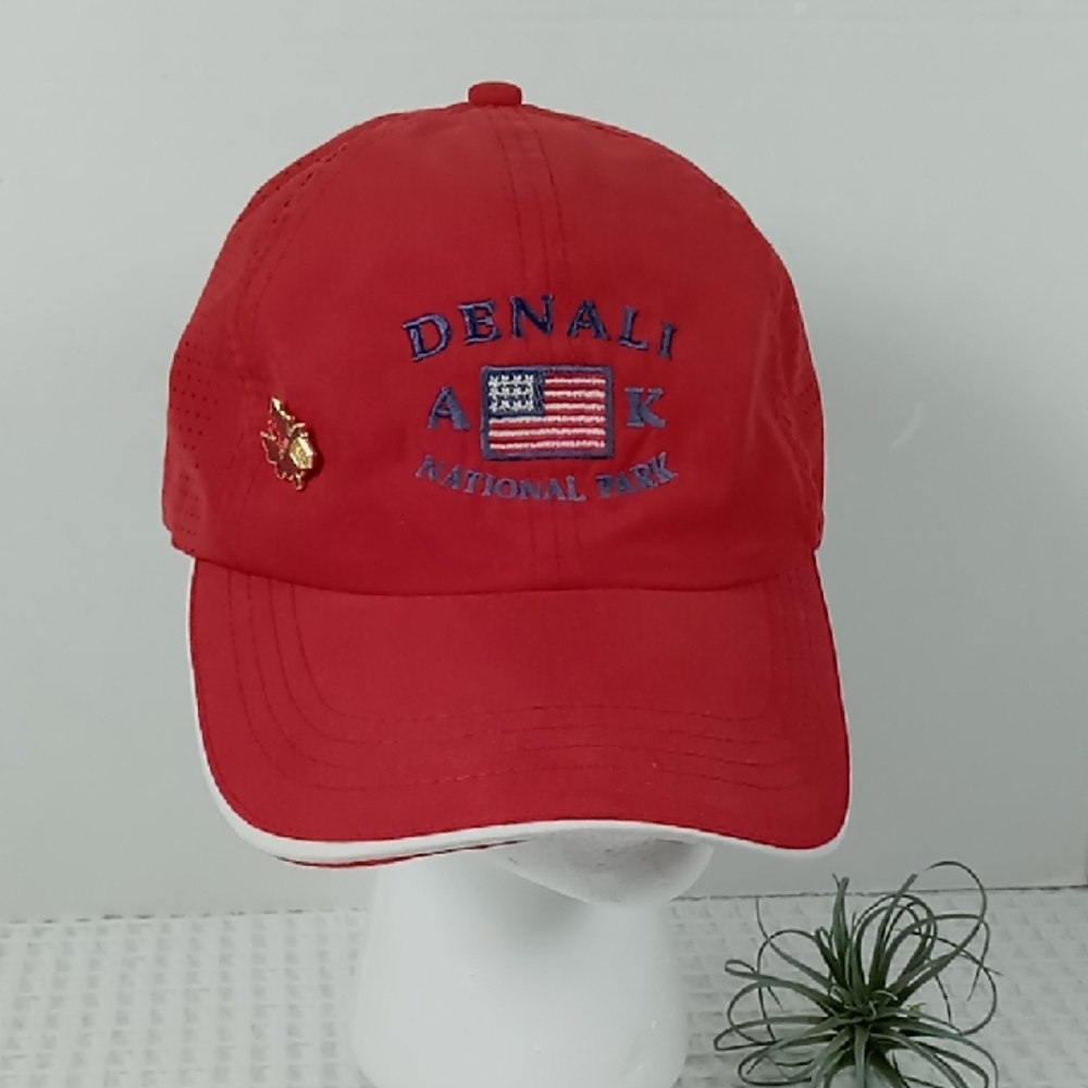 Perrin Denali National Park Hat/Cap Red/Blue With Rocky Mountaineer Maple Leaf